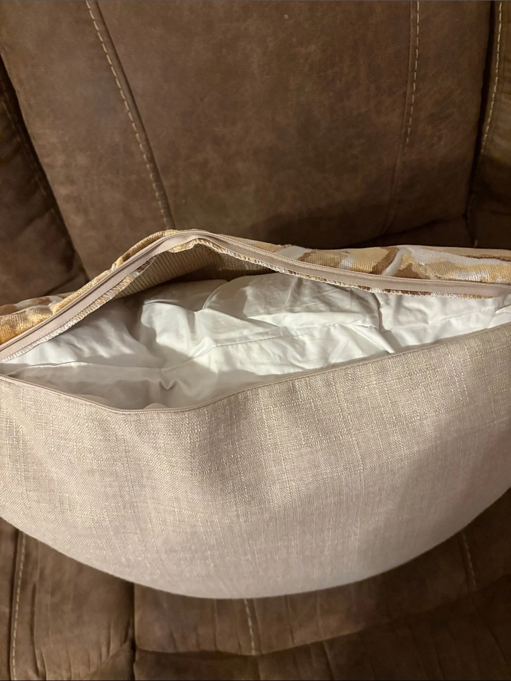 Tropical Leaf Accent Pillow in Brown and Cream - Neutral Botanical Throw